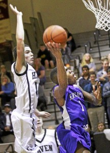 Times Staff/ROBERT J. GURECKI.   Academy Park's Terran Hamm tries for the lay-up under pressure from Panther's Mike Fisher